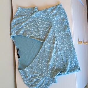 Hesperus Sky Blue Ditzy‎ White Floral Cropped Shirt XL